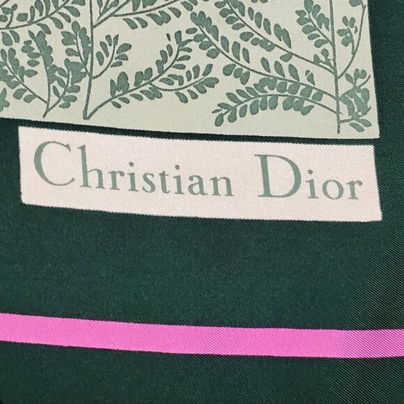 ❤️CHRISTIAN DIOR Pink Green Floral Silk Scarf Shawl Wrap Plump Forward Hem - Picture 5 of 7